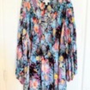 Spense Black Floral Smocked Colorful 3/4 Sleeve Peasant Boho Top Womans Size 1X